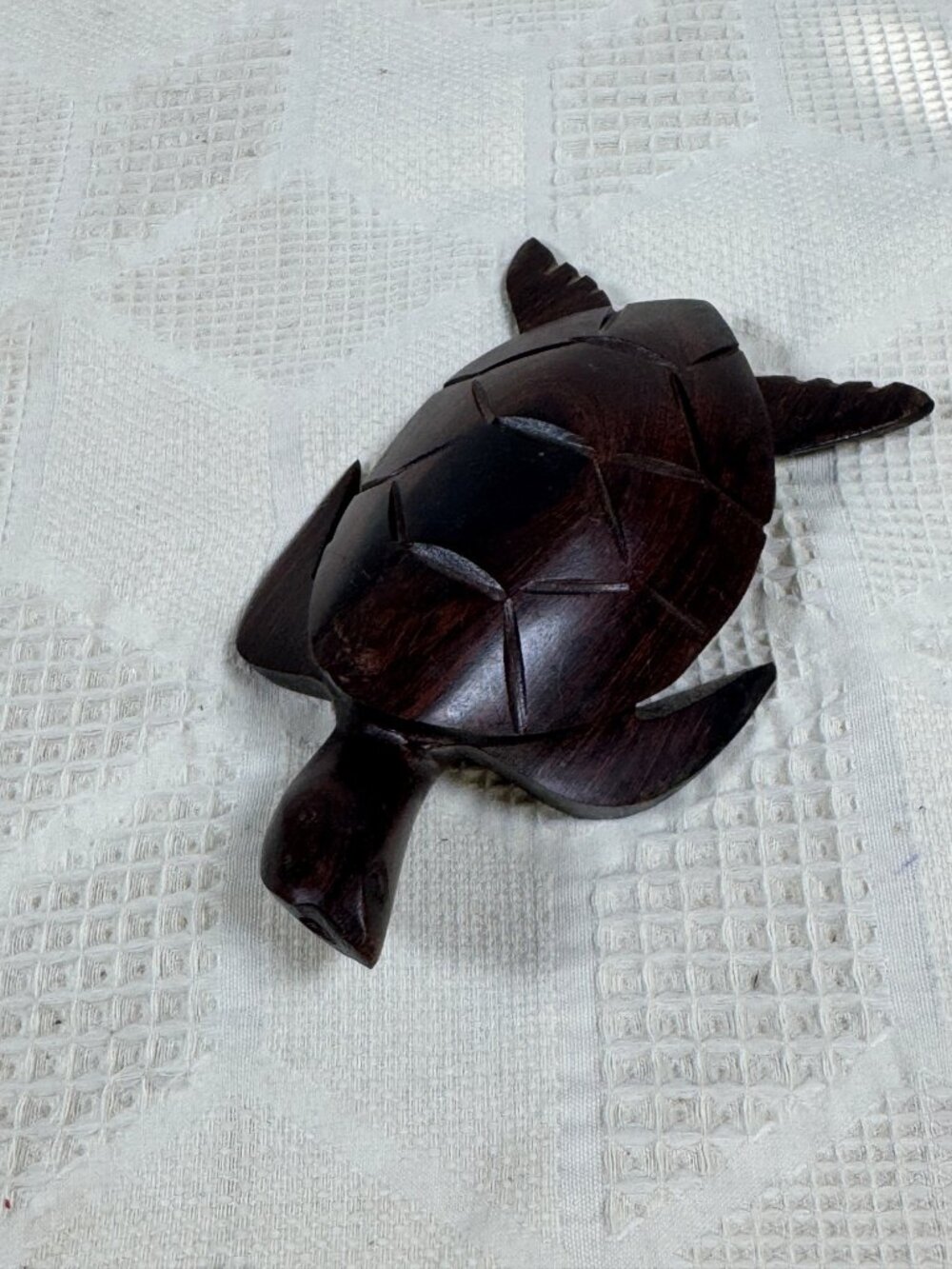 Hand Carved Wooden Turtle Figurine Vintage Artisan Decor Mid Century Collectible